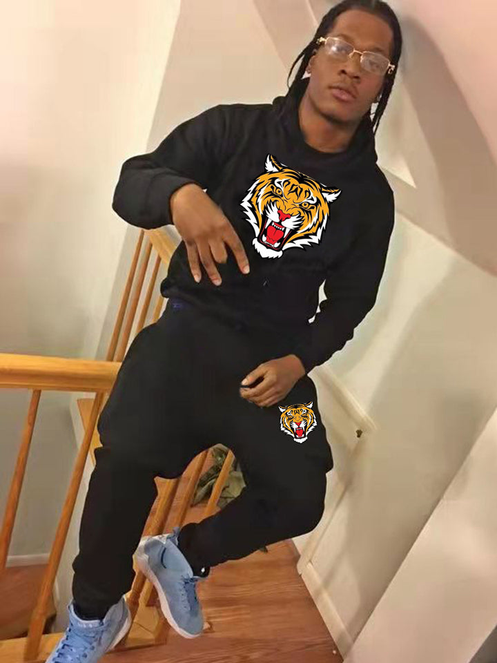 Herren Sportliches Hoodie und Jogginghose Set mit Tiger-Motiv Aliams