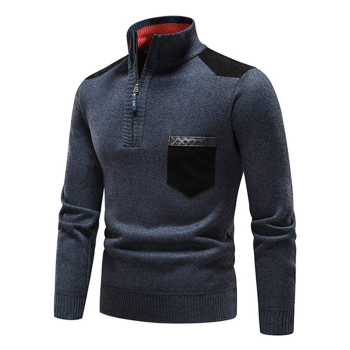 Herren hochwertiger Strickpullover mit modernem Reißverschluss und praktischer Brusttasche Aliams