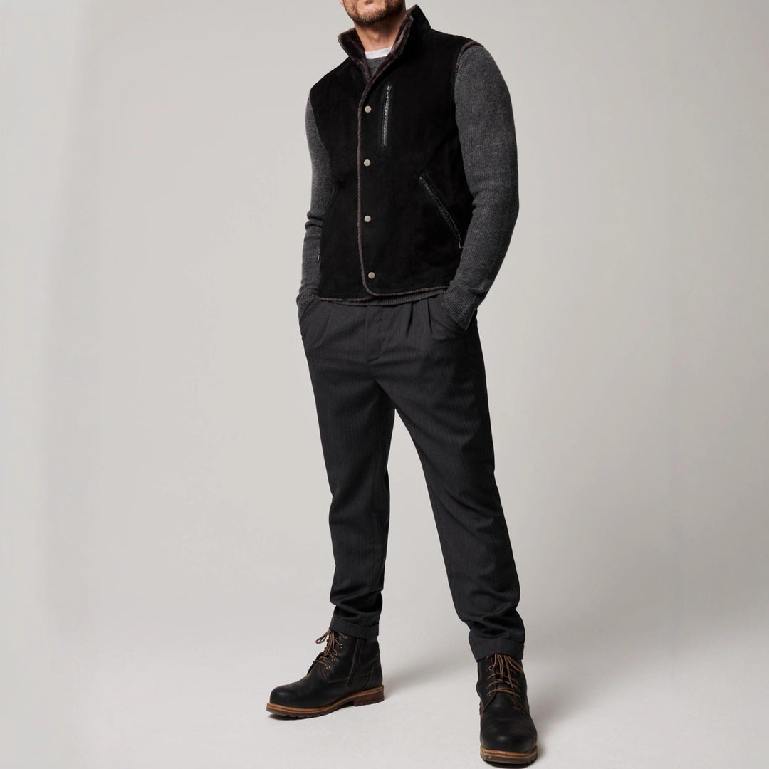 Herren modische Lammfell-Weste mit abnehmbarem Kragen Aliams