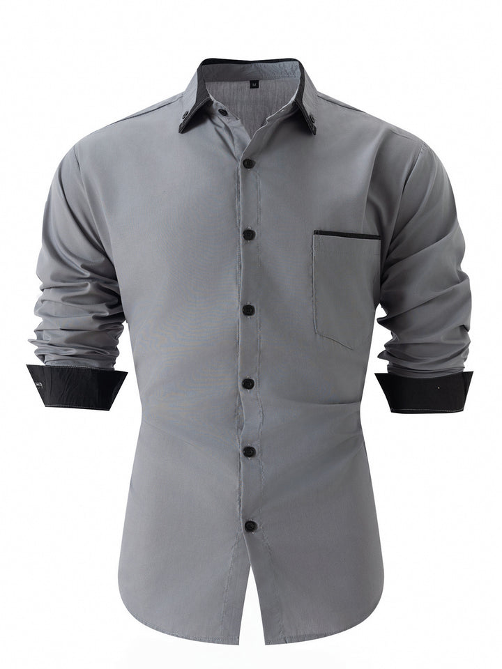 Herren elegantes Langarmhemd mit Kontrastdetails Aliams