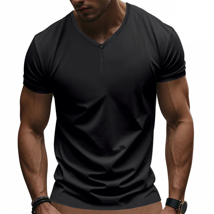 Herren Kurzarm Henley-T-Shirt mit modischem V-Ausschnitt und Knopfdetails Aliams