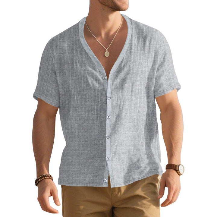 Herren Kurzarm-Henley-Hemd mit modischem V-Ausschnitt und strukturiertem Design Aliams