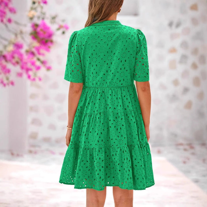 Damen Luftiges Midikleid mit Romantischem Lochmuster und V-Ausschnitt Aliams