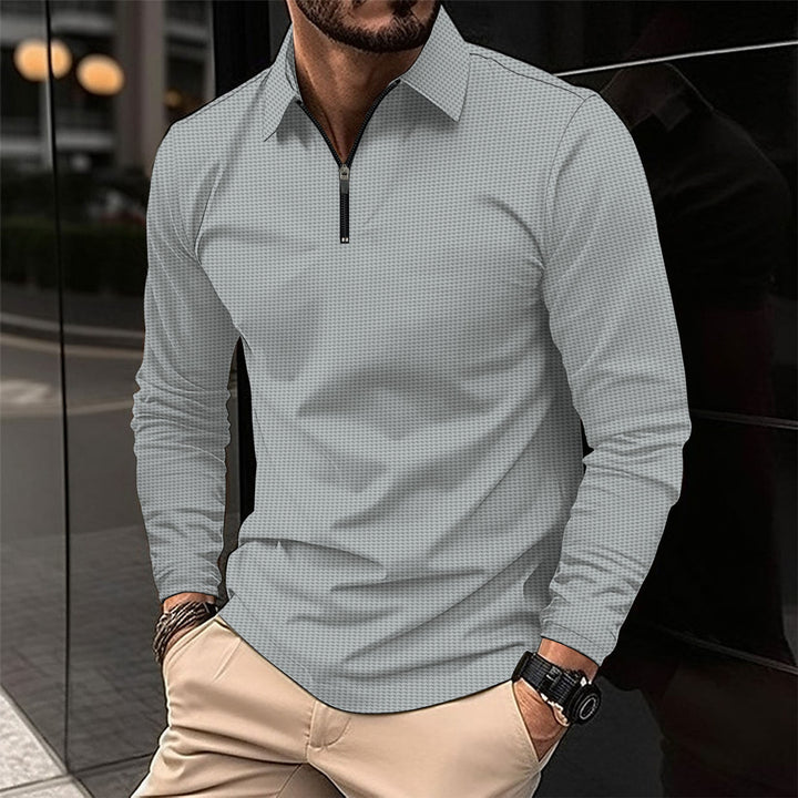 Herren elegantes Langarmshirt mit innovativem Reißverschluss und strukturiertem Obermaterial Aliams