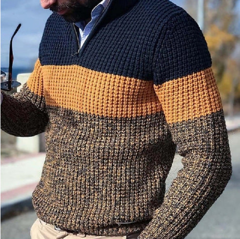 Herren Strickpullover mit strukturierter Oberfläche und halben Reißverschluss Aliams