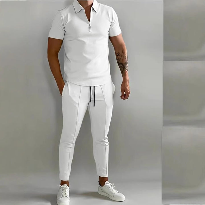 Herren sportliches Polo-Shirt mit modernem Reißverschluss und lässigen Slim-Fit-Hosen Aliams