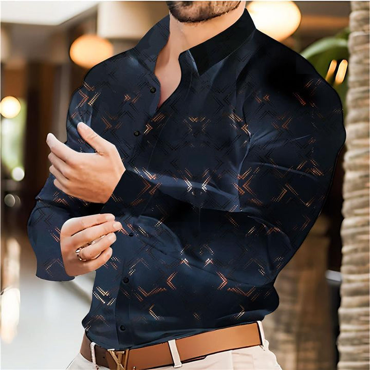Herren elegantes Langarmhemd mit modernem Muster und atmungsaktiver Oberfläche Aliams