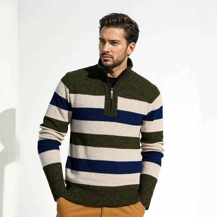 Herren Pullover mit hohem Kragen und strukturiertem Streifenmuster Aliams