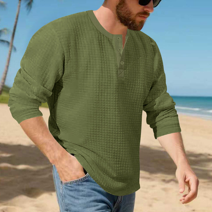 Herren stilvolles Langarm-Henley-Shirt mit strukturierter Oberfläche Aliams
