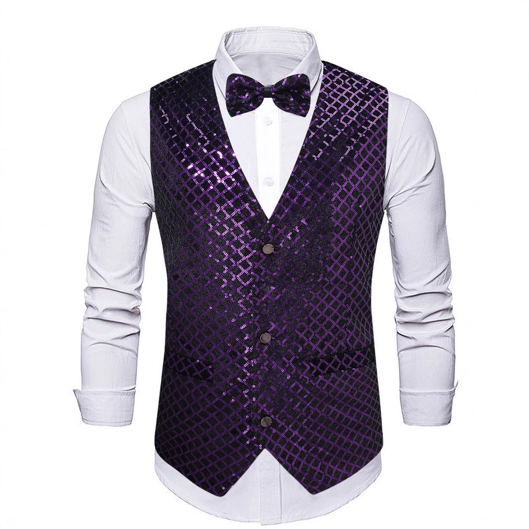 Herren elegante Paillettenweste mit passendem Fliegenbinder Aliams