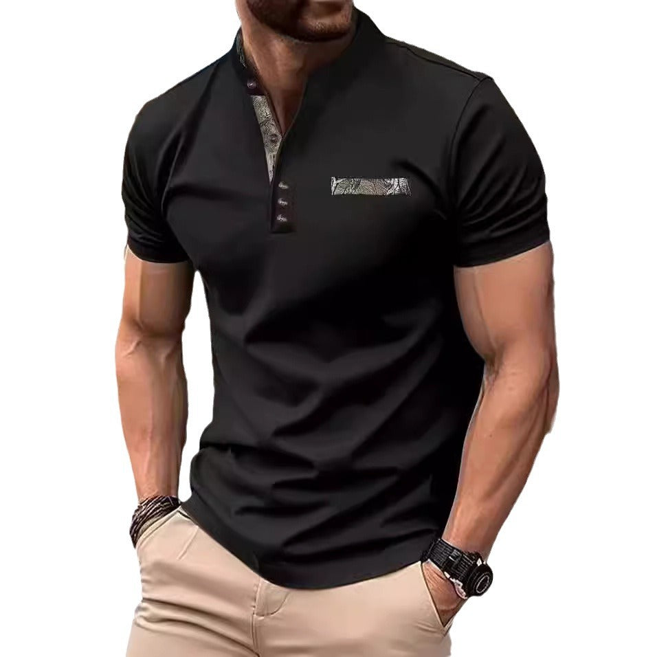 Herren Poloshirt mit modischem Stehkragen und eleganten Knöpfen Aliams