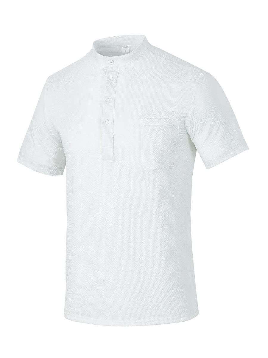 Herren Kurzarm-Hemd mit modernem Stehkragen und subtiler Struktur Aliams