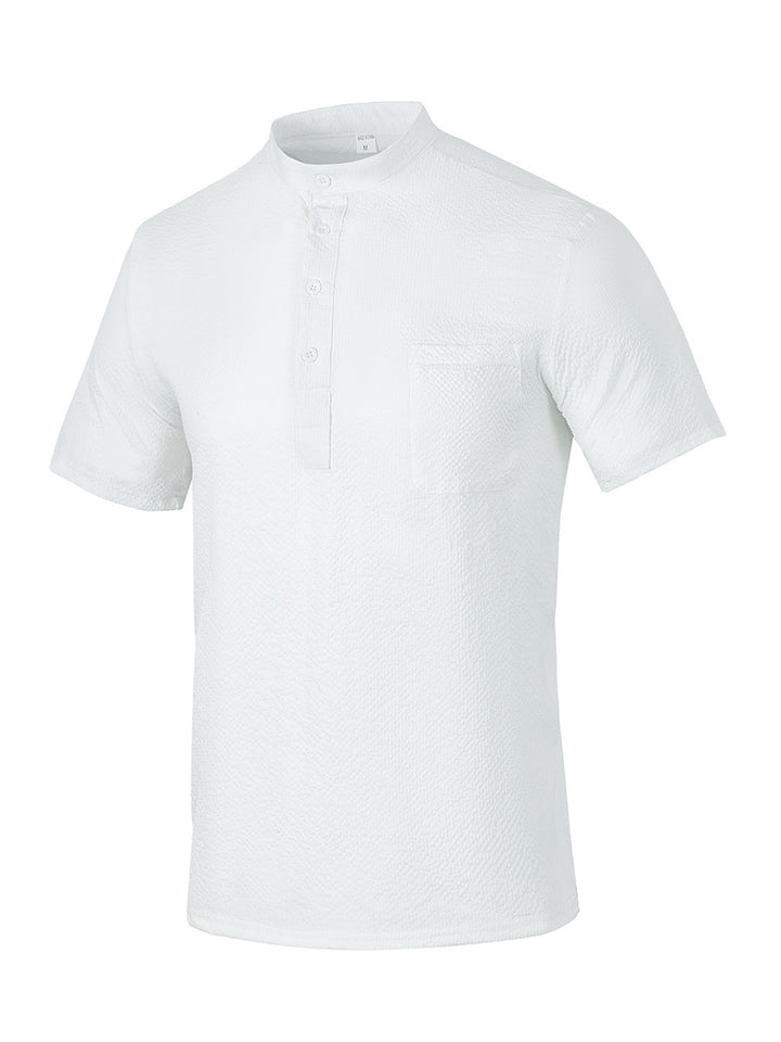 Herren Kurzarm-Hemd mit modernem Stehkragen und subtiler Struktur Aliams