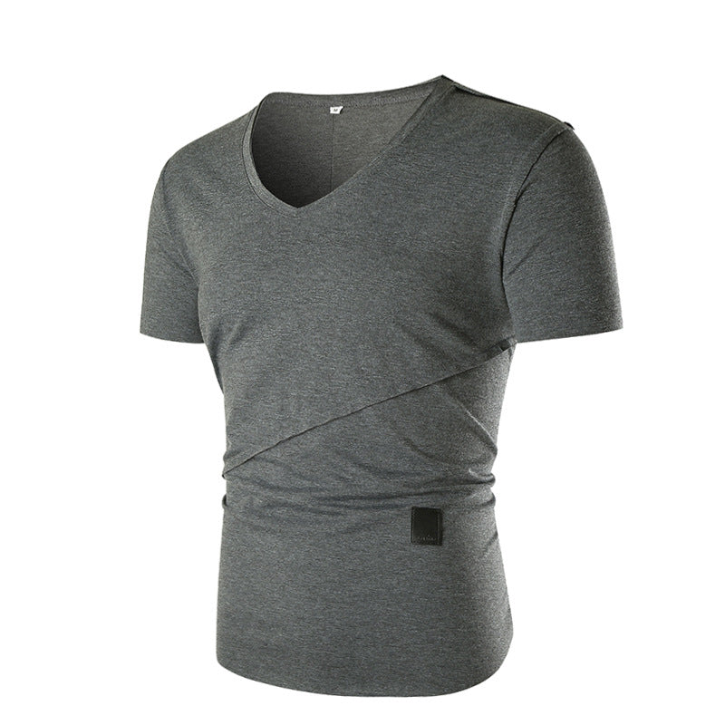 Herren V-Ausschnitt T-Shirt mit asymmetrischem Schnitt und elastischem Bund Aliams
