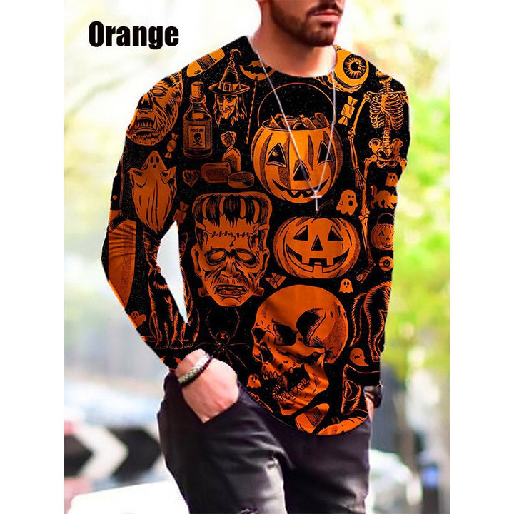 Herren Langarm-T-Shirt mit kreativem Halloween-Druck Aliams