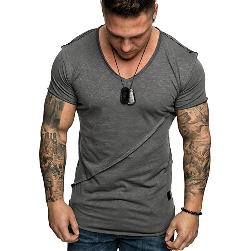 Herren V-Ausschnitt T-Shirt aus hochwertiger Baumwolle mit strukturierter Oberfläche Aliams