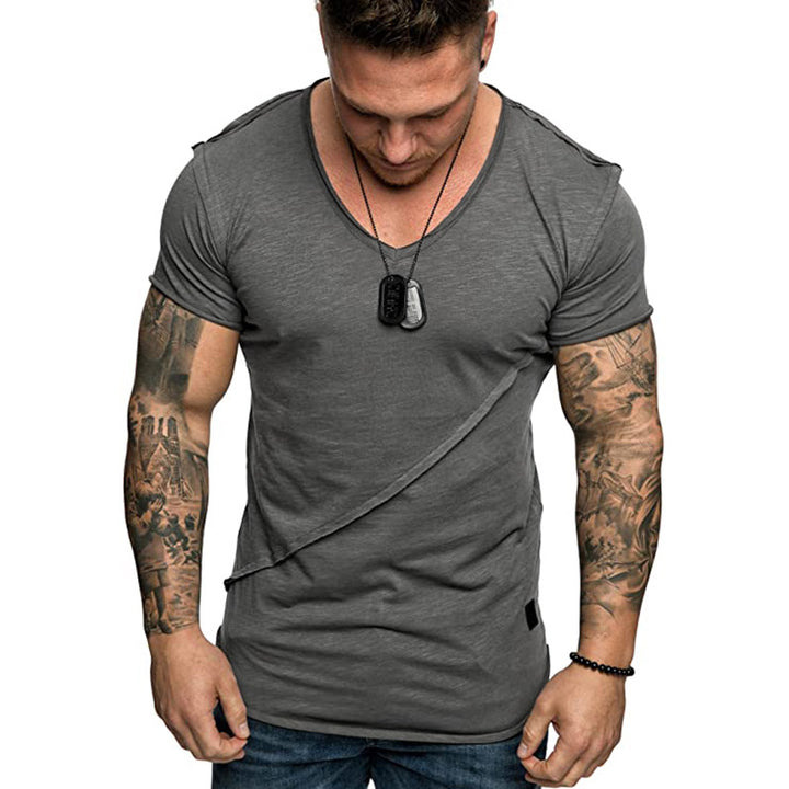 Herren V-Ausschnitt T-Shirt aus hochwertiger Baumwolle mit strukturierter Oberfläche Aliams