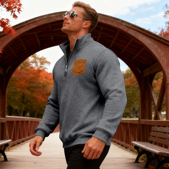 Herren Fleecepullover mit halbem Reißverschluss und praktischer Brusttasche Aliams