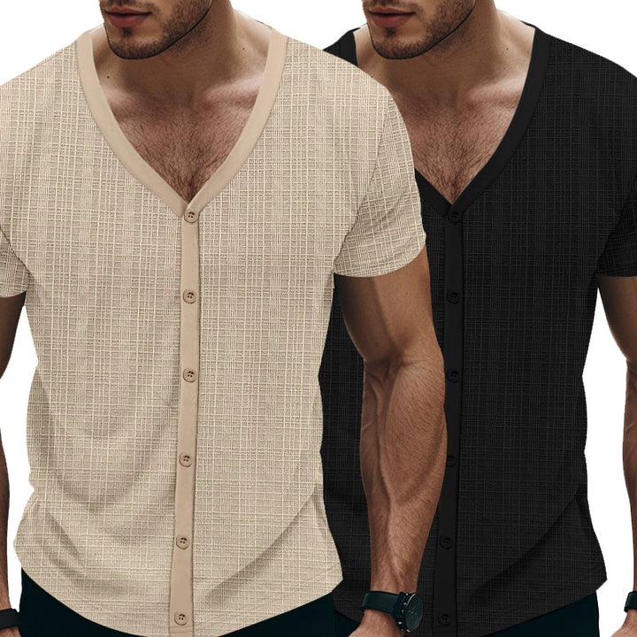 Herren elegantes Kurzarm-Henley-Shirt mit strukturiertem Design Aliams