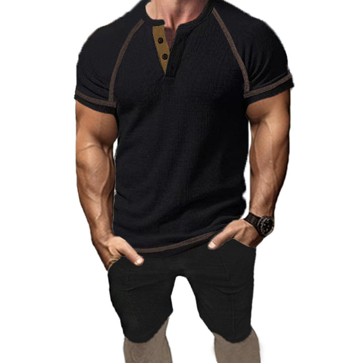 Herren Kurzarm-Henley-T-Shirt mit modischem Kragen und praktischen Knopfdetails Aliams