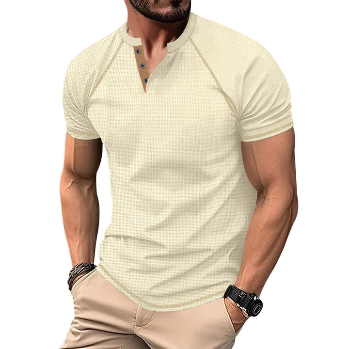 Herren sportliches T-Shirt mit modischem Knopfleisten-Design Aliams