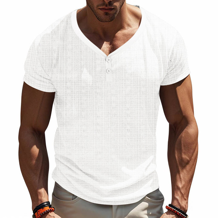 Herren Kurzarm Henley-Shirt mit strukturiertem Design und praktischen Knopfdetails Aliams