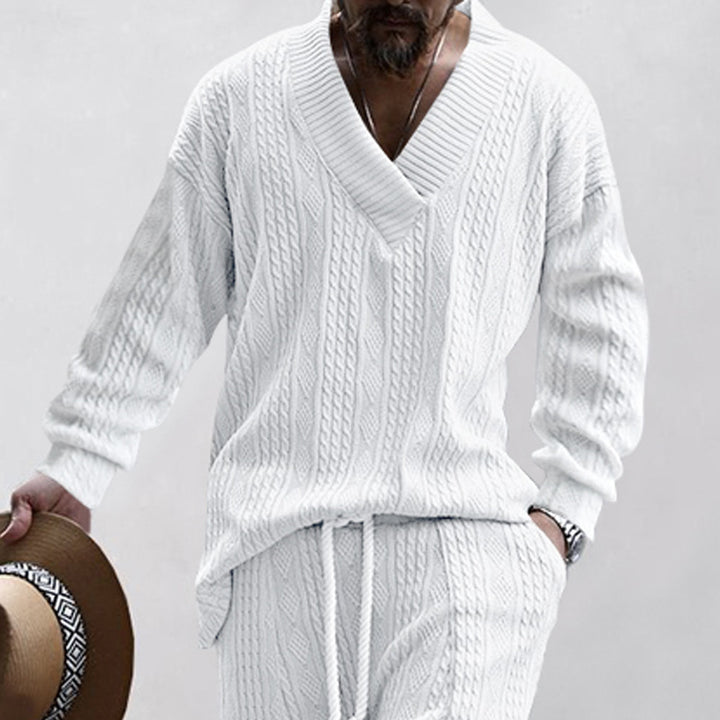 Herren Pullover mit V-Ausschnitt und strukturierter Strickart Aliams