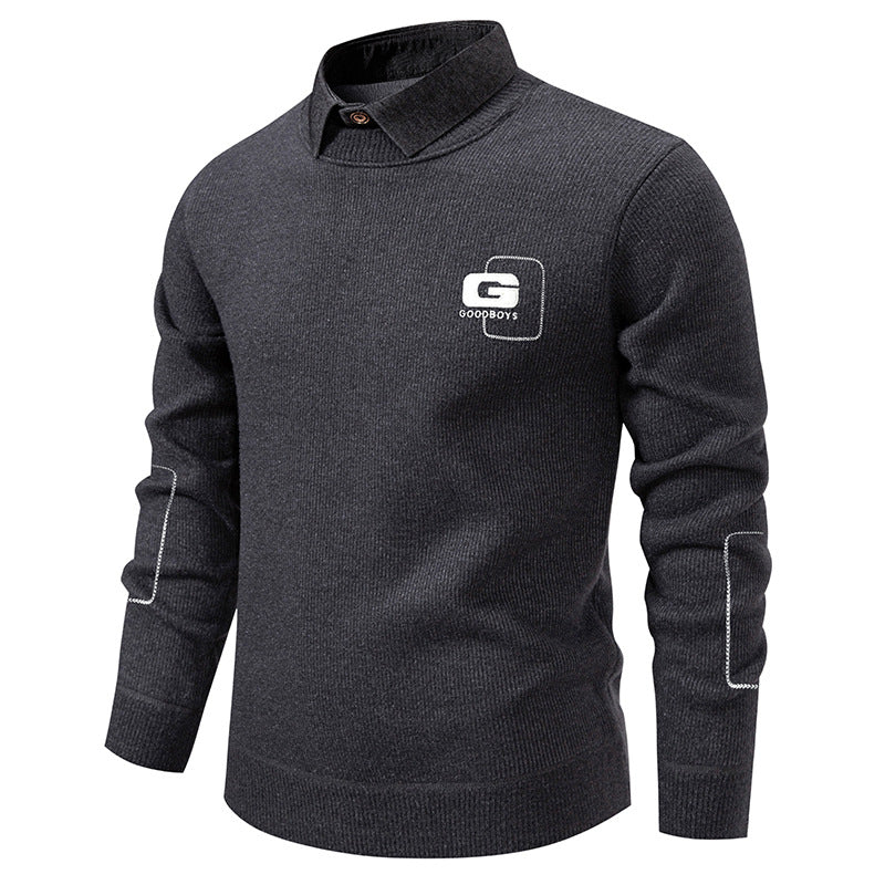 Herren eleganter Pullover mit Kragen und feinem Strickmuster Aliams