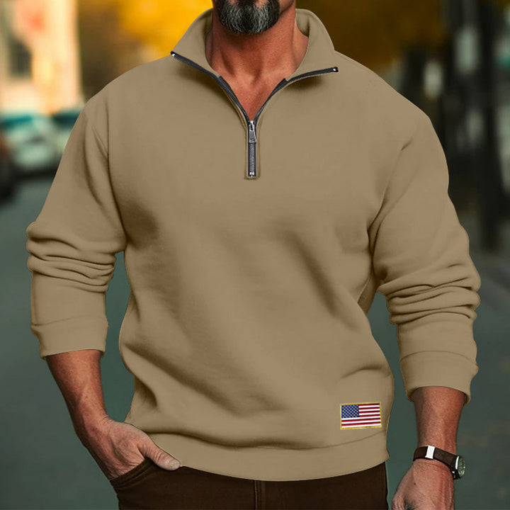 Herren Hoodie mit halbem Reißverschluss und gesticktem Patch Aliams