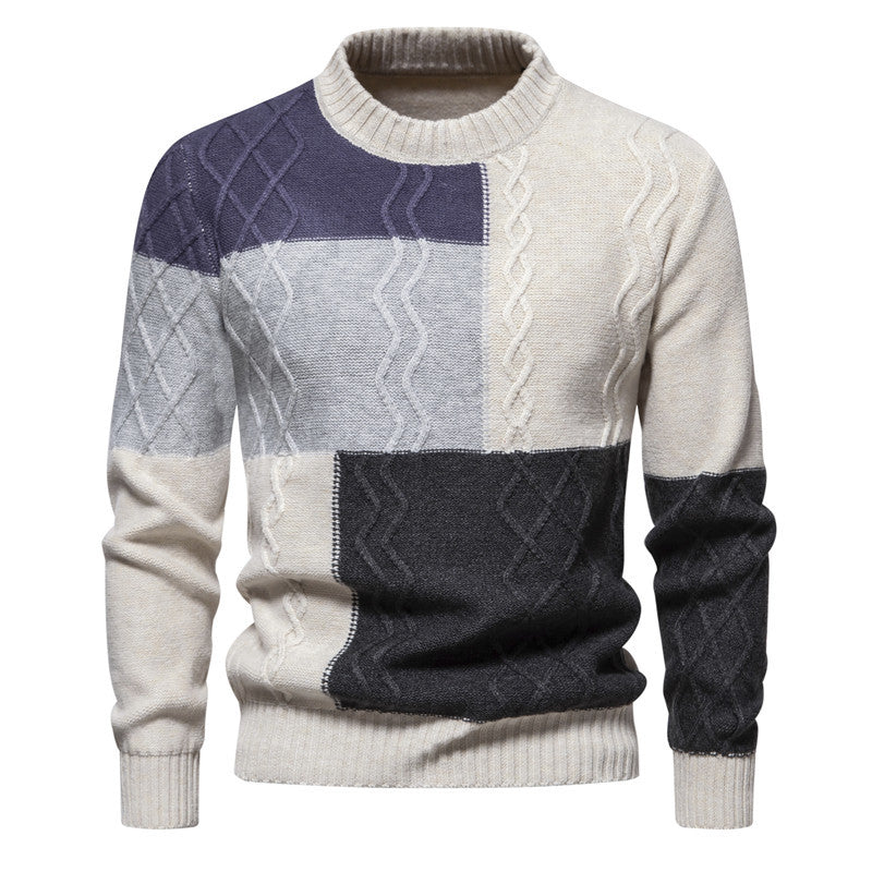 Herren Strickpullover mit modernem Zopfmuster und buntem Blockdesign Aliams