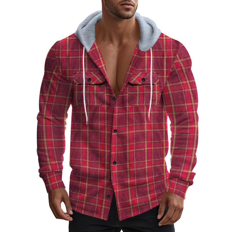 Herren Karierte Hemdjacke mit Kapuze und praktischen Taschen Aliams
