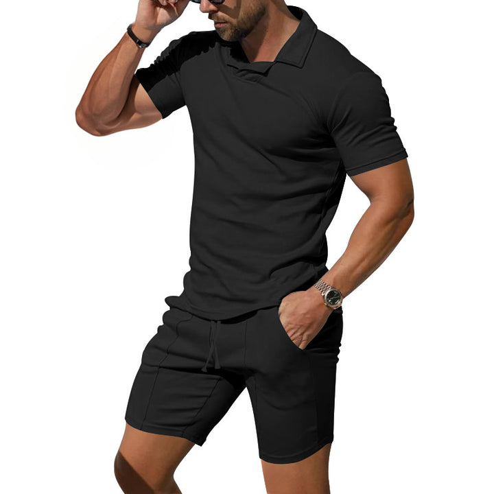 Herren Poloshirt und Shorts-Set aus hautfreundlichem, elastischem Material mit modischem Kragen Aliams