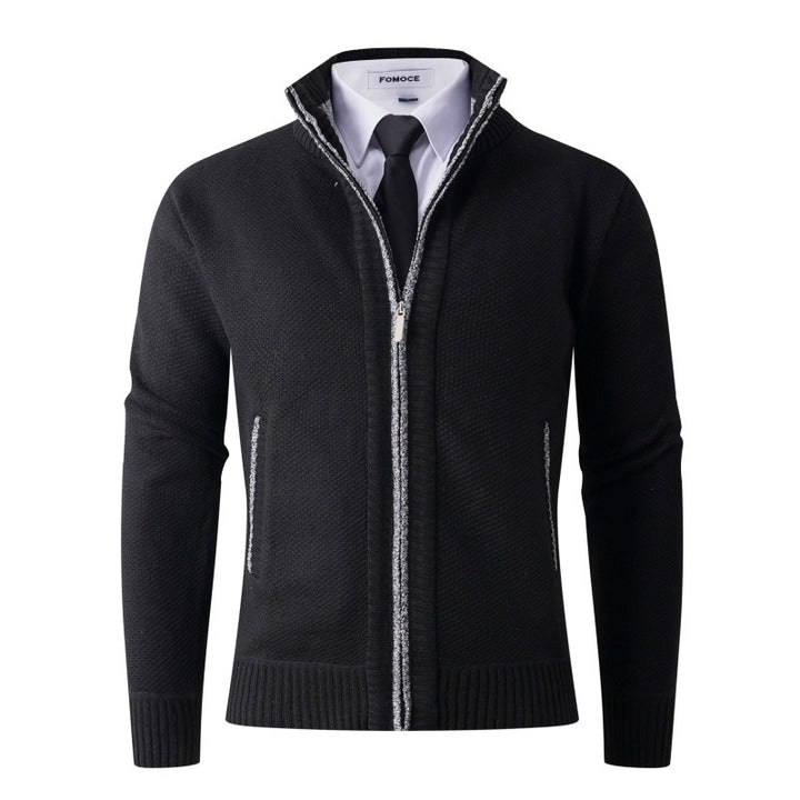 Herren stylische Strickjacke mit hohem Kragen und praktischen Taschen Aliams
