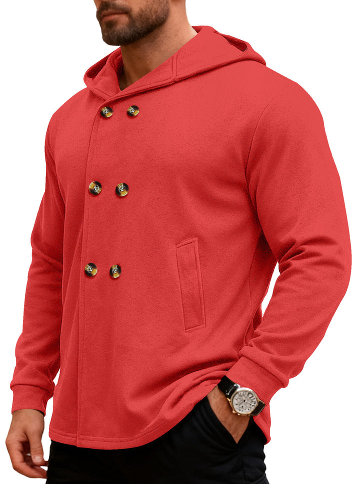 Herren Kapuzensweater mit doppelter Knopfverschluss und seitlichen Taschen Aliams