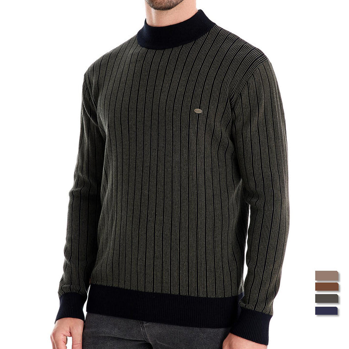 Herren Feinstrickpullover mit Rollkragen und Streifenmuster Aliams