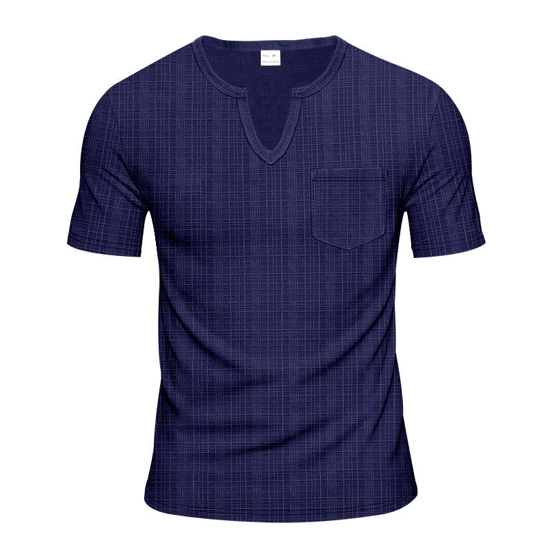Herren Kurzarm-Henley-Shirt mit modischem V-Ausschnitt und praktischer Brusttasche Aliams
