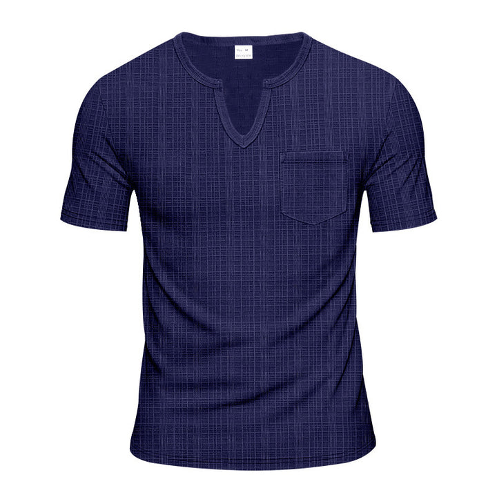 Herren Kurzarm-Henley-Shirt mit modischem V-Ausschnitt und praktischer Brusttasche Aliams