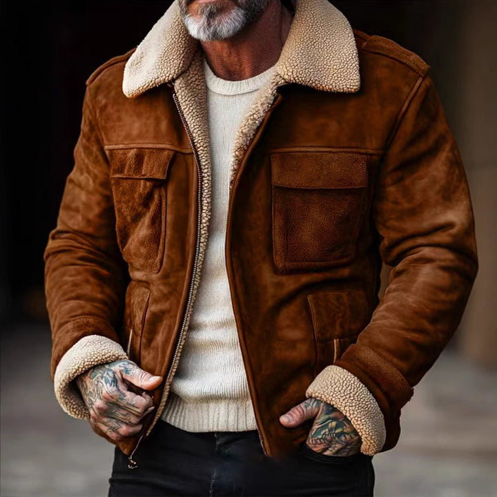 Herren stylischer Lederjacke mit warmem Futter Aliams