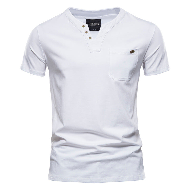 Herren Kurzarm-Shirt mit modernem Henley-Ausschnitt und Brusttasche Aliams