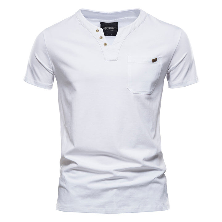 Herren Kurzarm-Shirt mit modernem Henley-Ausschnitt und Brusttasche Aliams