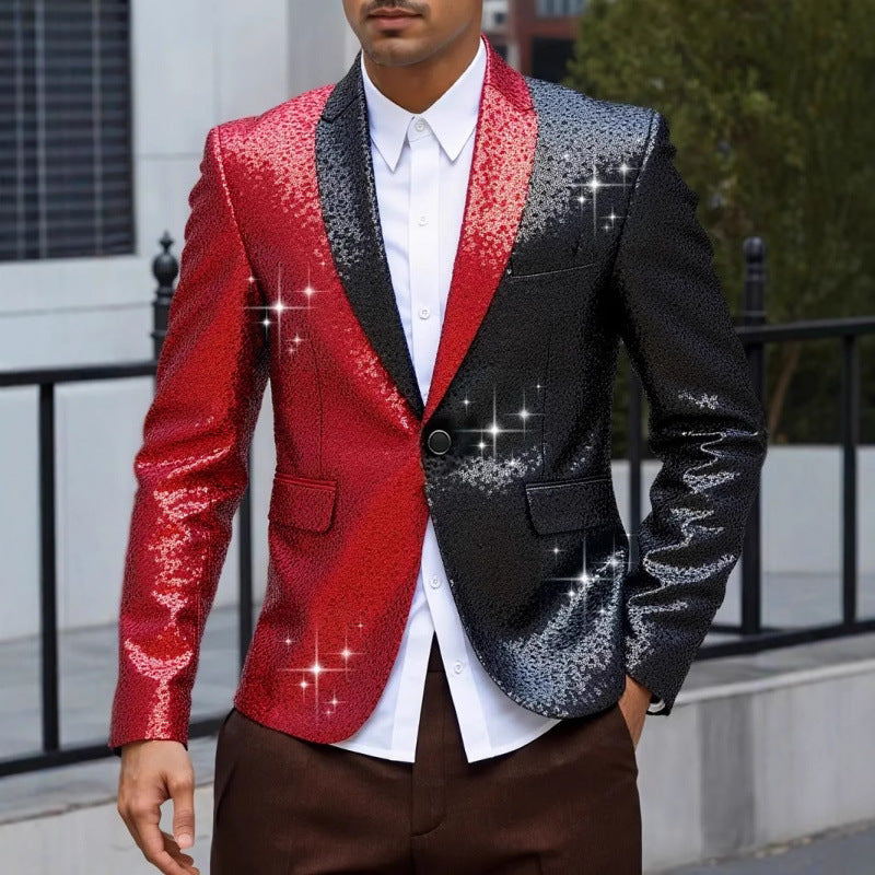 Herren Glänzender Pailletten-Blazer mit kontrastierenden Farben Aliams