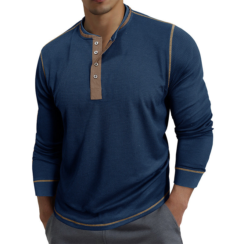 Herren Waffelstruktur Langarmshirt mit modischem Henley-Ausschnitt Aliams