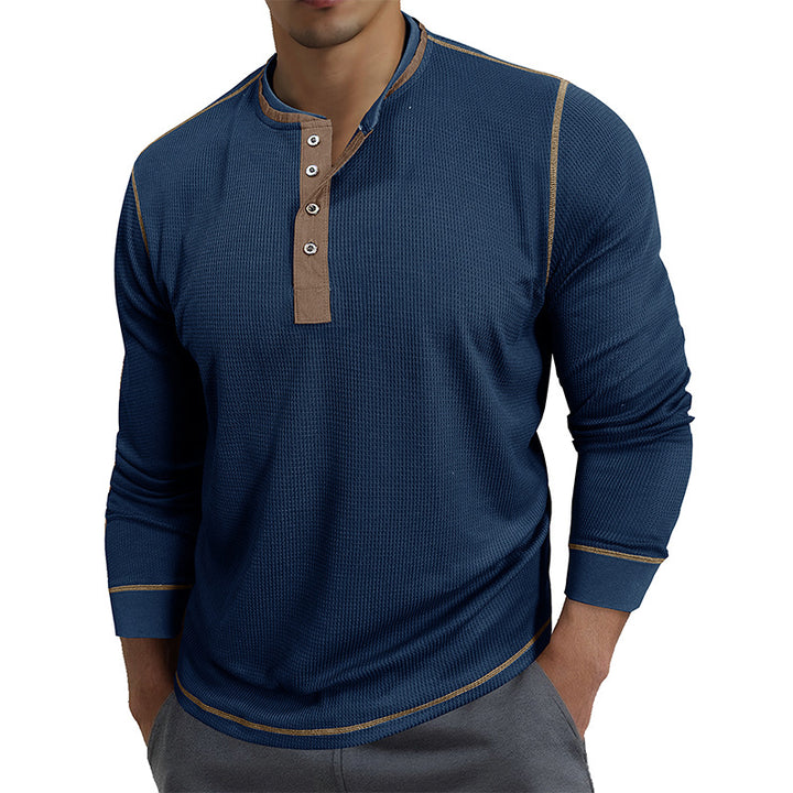 Herren Waffelstruktur Langarmshirt mit modischem Henley-Ausschnitt Aliams
