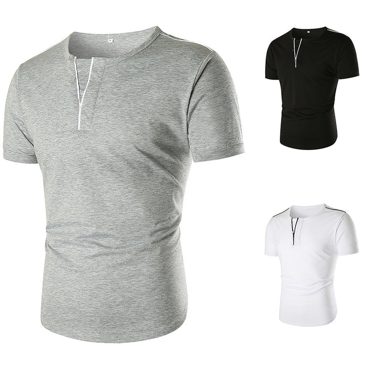 Herren Kurzarm T-Shirt mit halber Knopfleiste und kontrastierenden Nähten Aliams