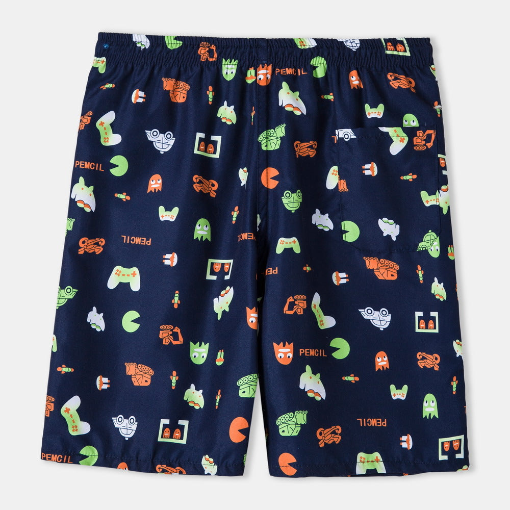 Herren Badeshorts im verspielten Grafikdesign mit elastischem Bund und Reißverschluss Aliams