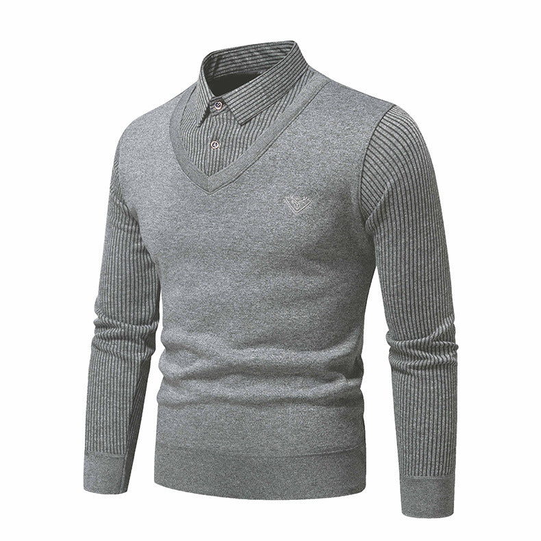 Herren eleganter Strickpullover mit V-Ausschnitt und strukturierten Ärmeln Aliams