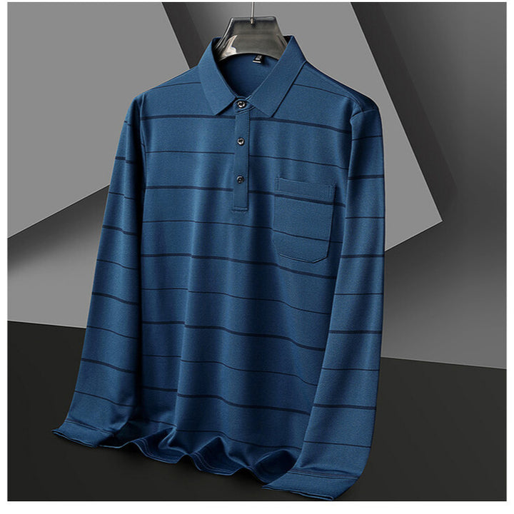 Herren elegantes Kurzarm-Poloshirt mit modischem Streifenmuster Aliams