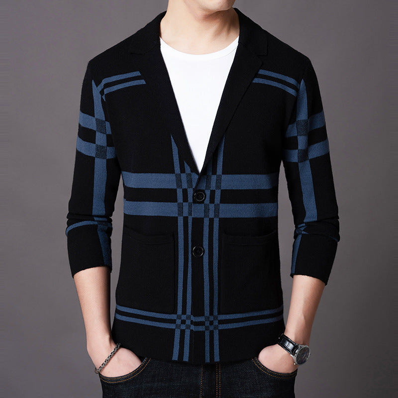 Herren eleganter Strickblazer mit modernem Karomuster Aliams