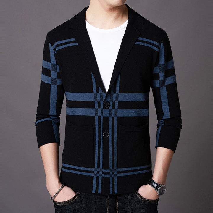 Herren eleganter Strickblazer mit modernem Karomuster Aliams