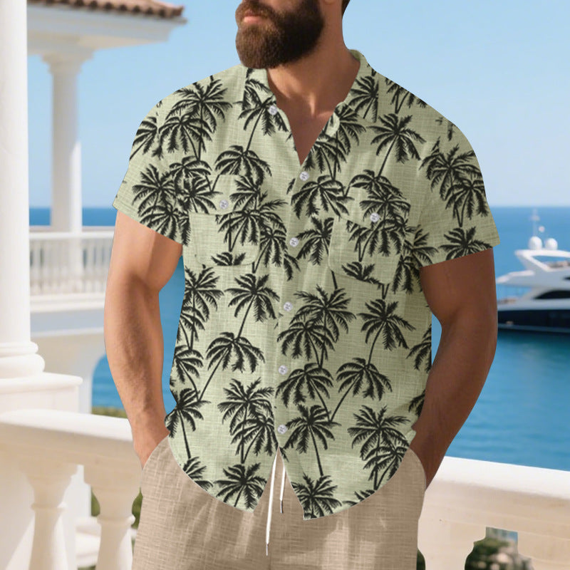Herren Kurzarm-Hemd mit tropischem Foliage-Muster und bequemer Passform Aliams